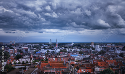 Groningen under dramatic clouds. Cityscape.