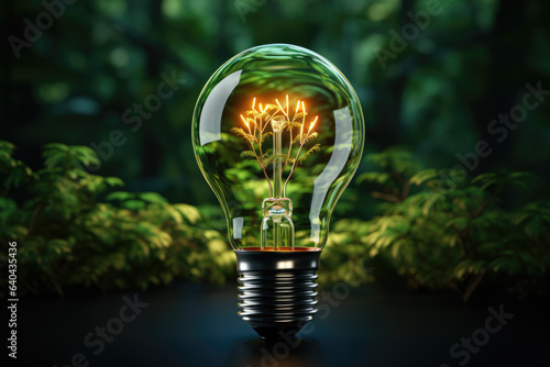 Green eco-friendly lightbulb, symbolizing the concept of green energy. Generative Ai.