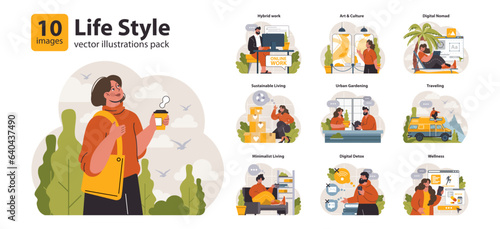 Modern wellbeing practice set. Slow, mindfull and sustainable living.