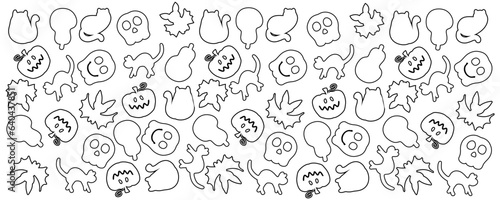 Monochrome halloween doodle cup pattern. Perfect for mug, poster, banner and card. Hand drawn vector illustration for decor and design.