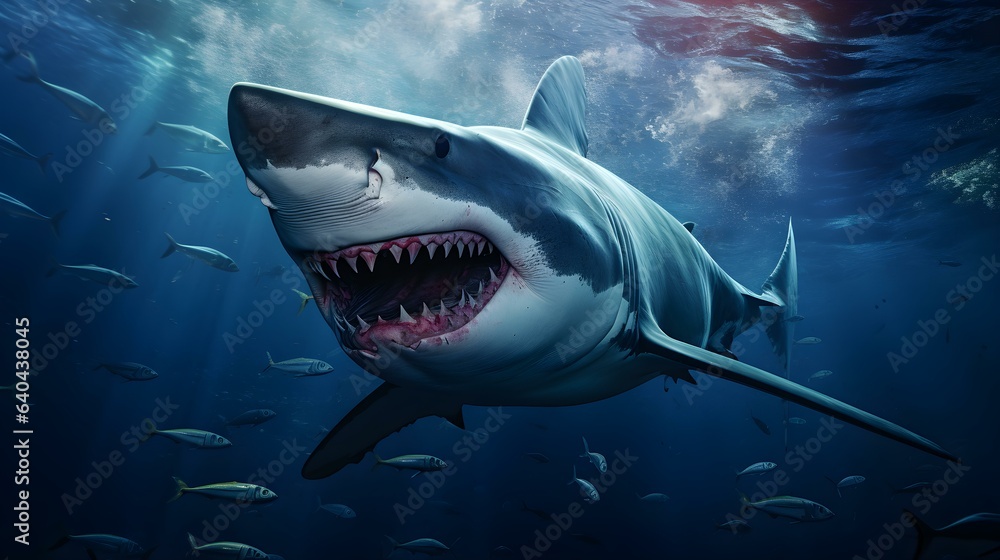 Close up of a Bull Shark swimming in the deep Ocean. Natural Background with beautiful Lighting Close up of a Bull Shark swimming in the deep Ocean. Natural Background with beautiful Lighting