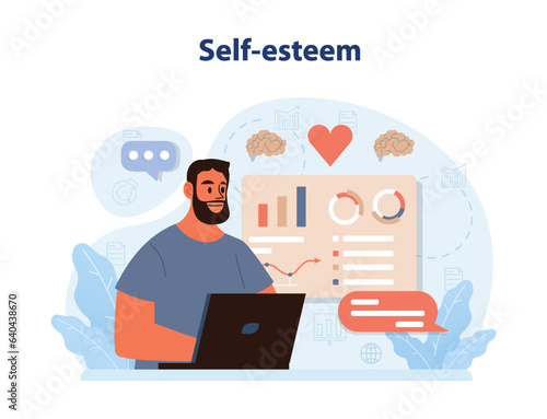 Personal growth. Self-esteem. Employee soft skill progress. Positive female