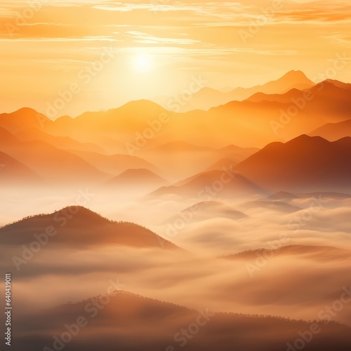 Natural fog and mountains sunlight background