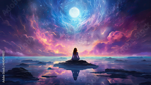 Spiritutal energy spirit healing meditation of the heart, in the style of futuristic imagery, light-focused, by Generative AI