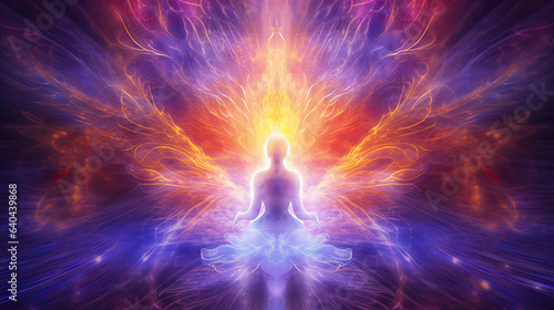 Spiritutal energy spirit healing meditation of the heart, in the style of futuristic imagery, light-focused, by Generative AI