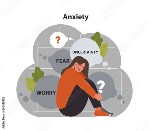 Anxiety. Character experiencing mental health issues such as uncertainty