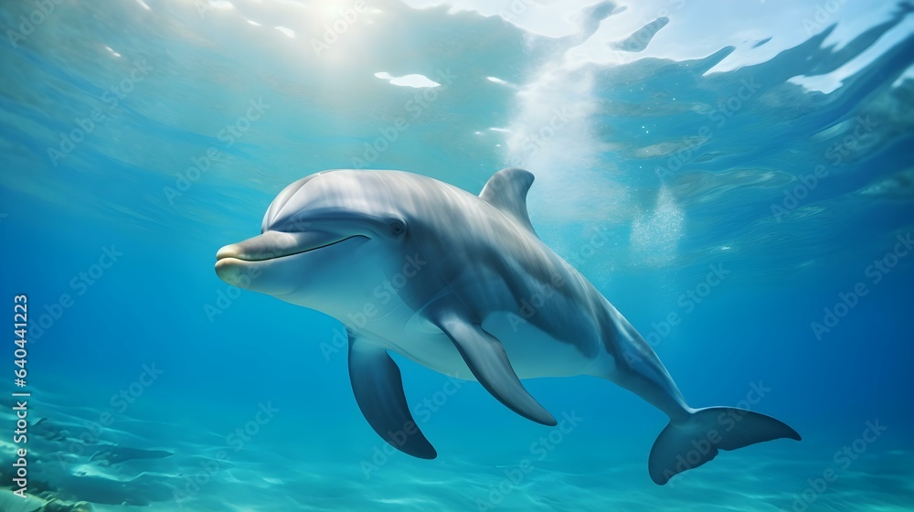 Obraz premium Close up of a Dolphin swimming in the clear Ocean. Natural Background with beautiful Lighting