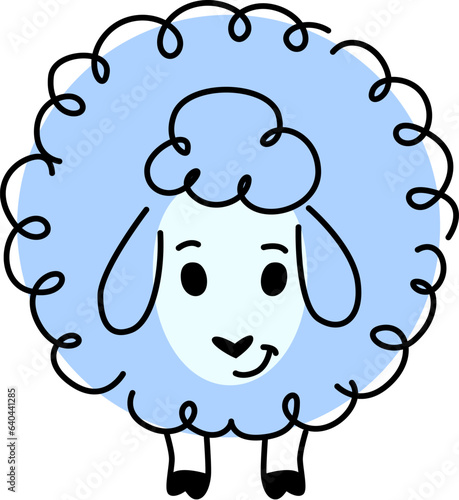 Cartoon sheep animal character with math shape, geometry education for kids in vector doodle. Cute lamb sheep as circle math shape or geometric figure with face, geometry and educational mathematics