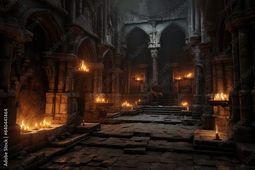 Fototapeta premium Ancient medieval castle dungeon, fantasy and fiction. Generative AI