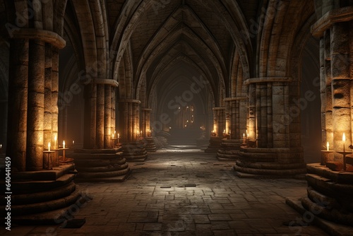 Ancient medieval castle dungeon, fantasy and fiction. Generative AI