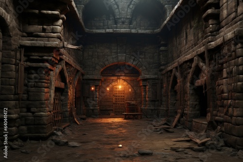 Ancient medieval castle dungeon, fantasy and fiction. Generative AI