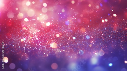 A bright and colorful Christmas background with pink and purple bokeh lights and glittering stars