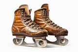 Antique ice skates, 1980s, white background. Generative AI