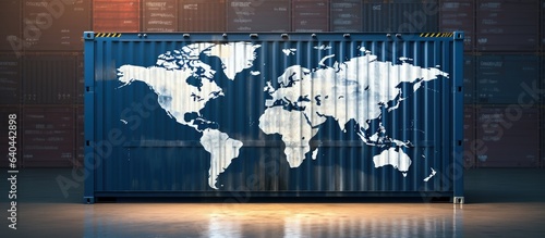 Container with world map stamped on it, concept of logistics and transport. Generative AI photo