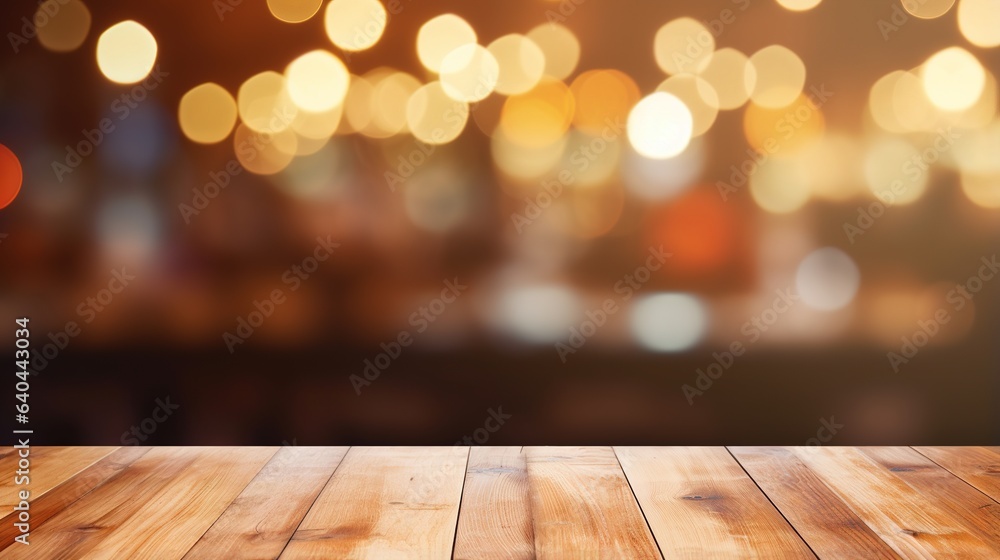 Wood table and bokeh background