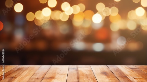 Wood table and bokeh background