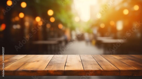 wooden table with bokeh background. generative ai