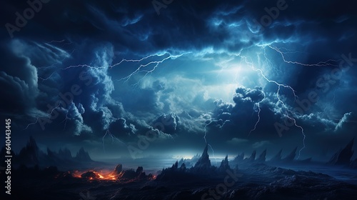 Epic battle between elemental forces in a magical paradise, with swirling storms, bursts of magical energy
