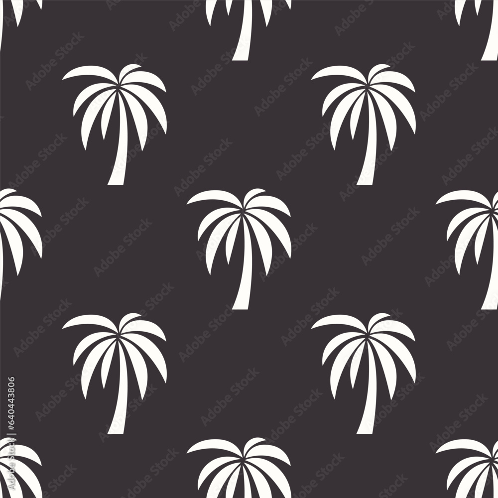 Vector Seamless Pattern with Palm Trees, Palm Tree Design Template, Print. Palm Silhouettes. Tropical, Vacation, Beach, Summer Concept. Vector Illustration. Front View