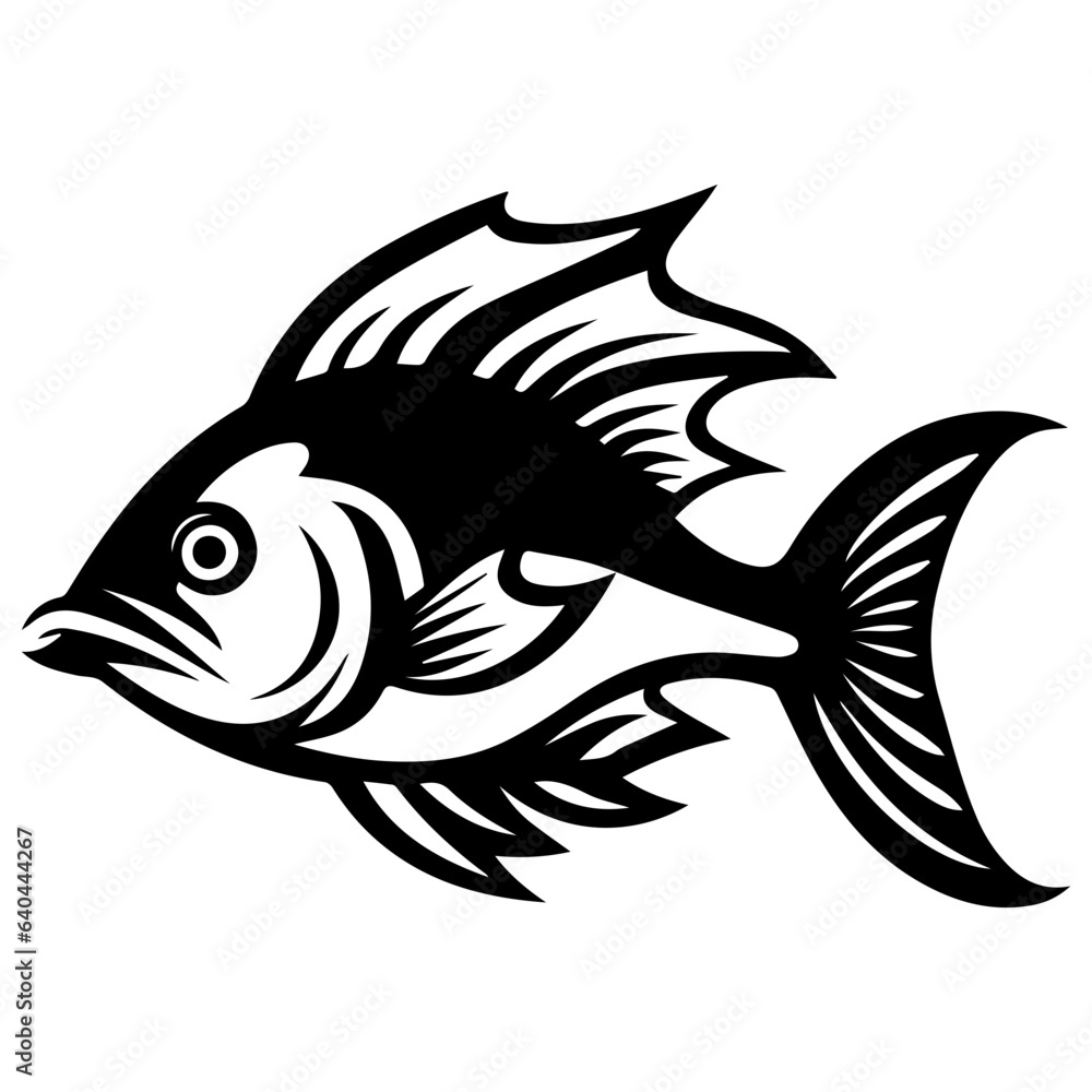 Fototapeta premium silhouette fish on a white background, vector illustration
