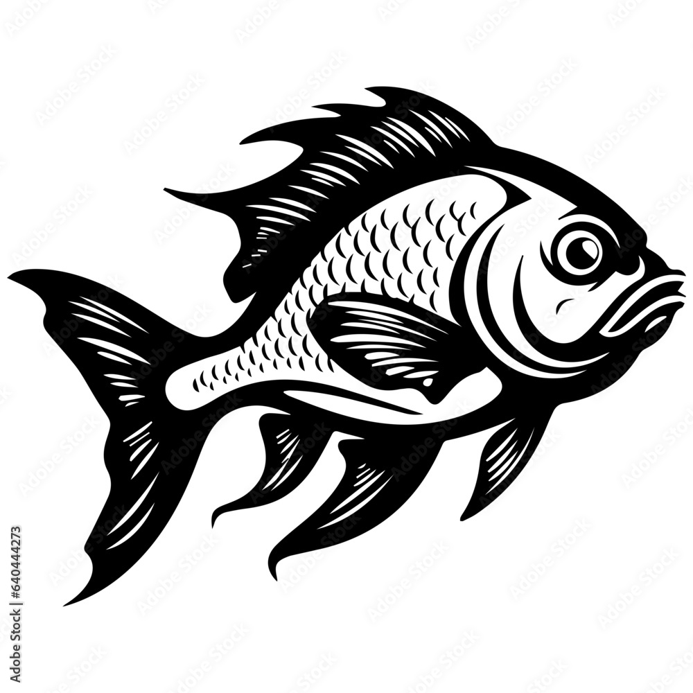 Fototapeta premium silhouette fish on a white background, vector illustration