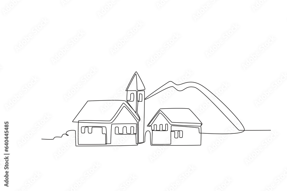A peaceful village. Village one-line drawing
