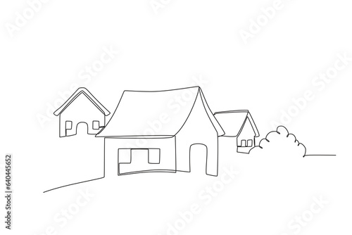 A village with grass beside it. Village one-line drawing