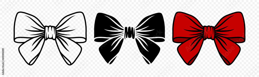 Vector Cartoon Bow Tie or Gift Bow, Cut Out and with Outline Icon Set Isolated. Bow Design Template Vector Cartoon Bow Tie or Gift Bow, Cut Out and with Outline Icon Set Isolated. Bow Design Template