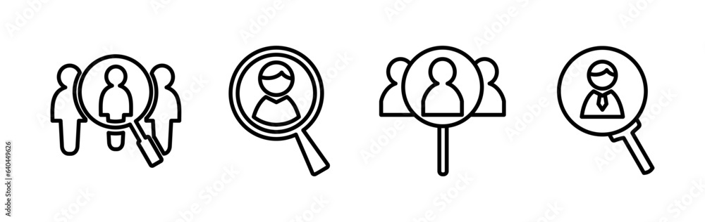 Hiring icon vector. search job vacancy icon. magnifying glass looking for people Hiring icon vector. search job vacancy icon. magnifying glass looking for people