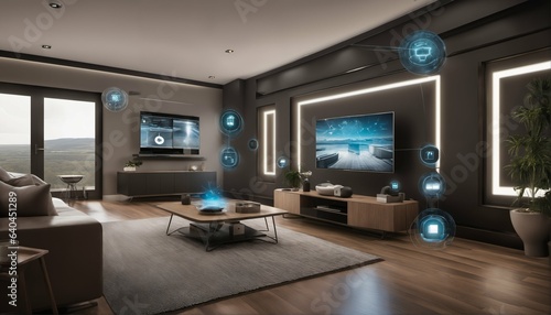 Internet of Things concept with smart home featuring various connected devices and appliances - AI