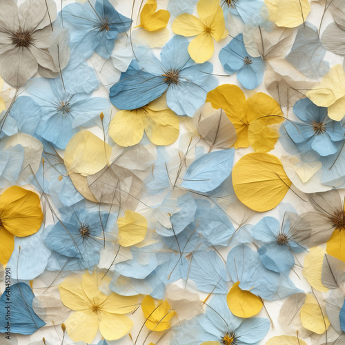Blue and Yellow Pressed Flower Seamless Patterns