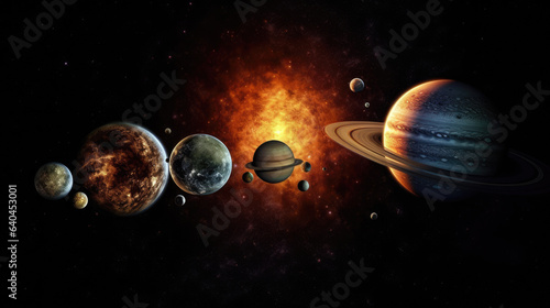 Sun, planets of the solar system and planet Earth, galaxies, stars, comet, asteroid, meteorite, nebula. Space panorama of the universe.