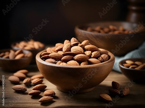 Almonds in a wooden bowl