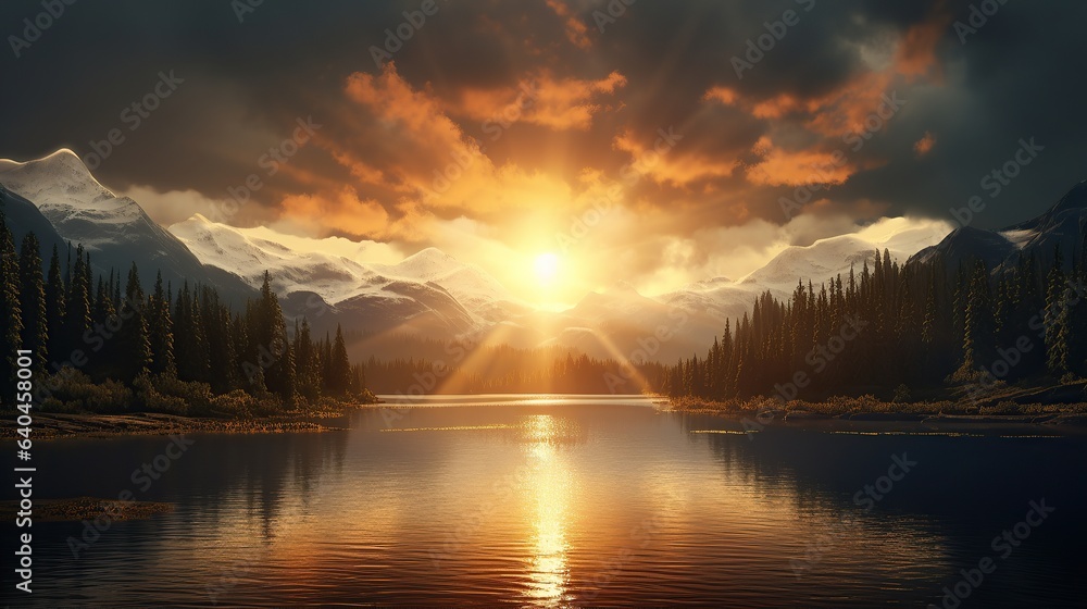 Golden scene with light rays effect