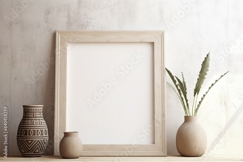 Mockup Old wooden frame in interior background Mock up | Generative AI
