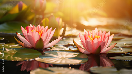 beautiful blooming pink lotus flower.