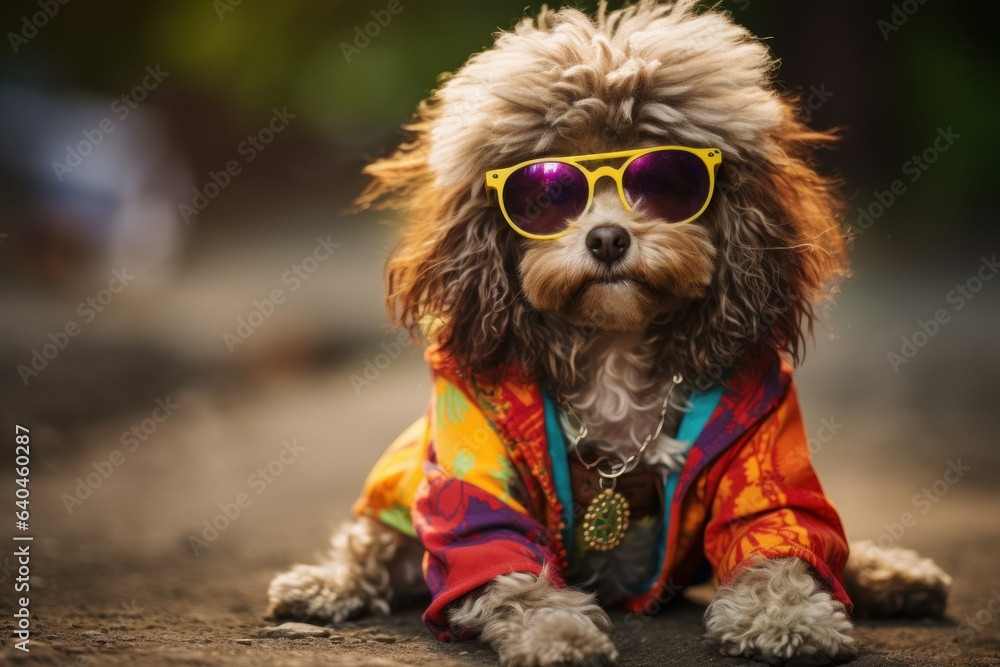 Canine Hippy Vibes: Poodle Dog's Groovy Attire
