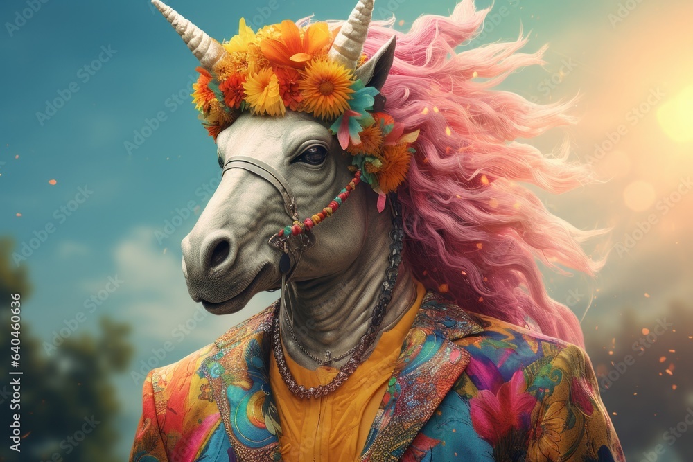 Unicorn in Groovy Attire: Colorful and Free-Spirited

