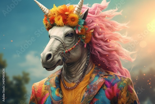 Unicorn in Groovy Attire: Colorful and Free-Spirited