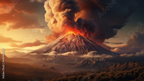 hot clouds from the volcano. The image should be rendered in clay detail, in the style of