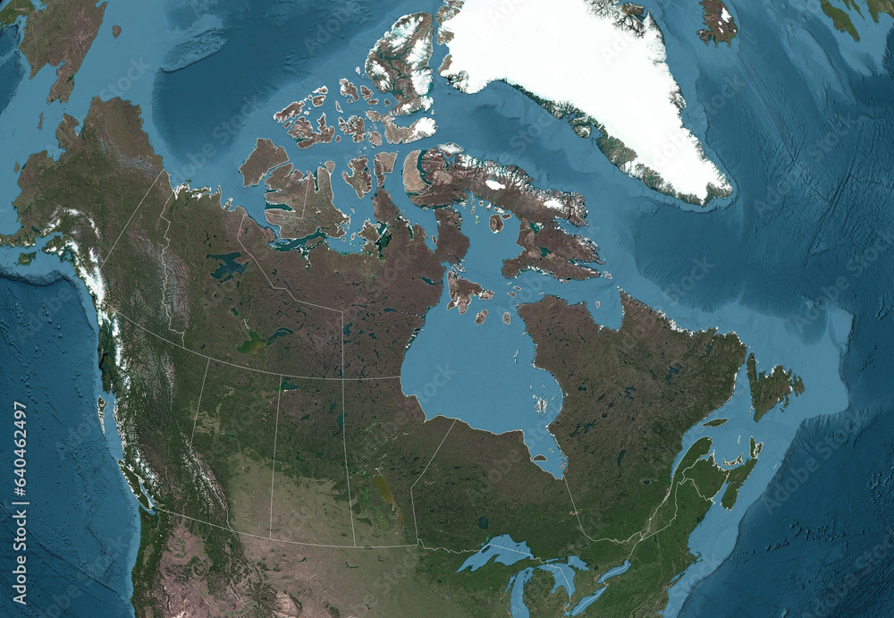 Canada HD satellite Image NASA with states outlines Stock Photo | Adobe ...