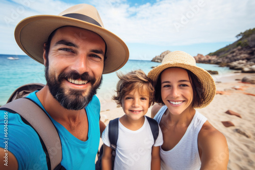Fototapeta Naklejka Na Ścianę i Meble -  family with happy expression summer holidays and beach concept.
