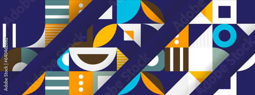 Abstract Geometric Pattern Artwork. Retro colours background. Grid with colored geometric shapes. Modern abstract promotional flyer, background, brochure, pattern.