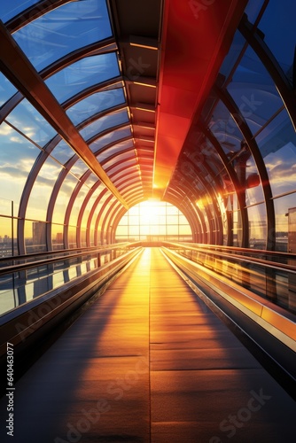 The sun is setting in the middle of a tunnel. Generative AI. © serg3d