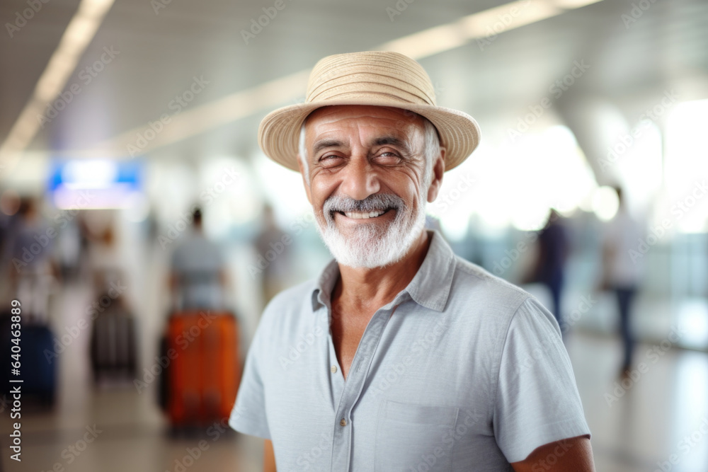 senior old man happy expression. traveler and airport concept . senior old man happy expression. traveler and airport concept .