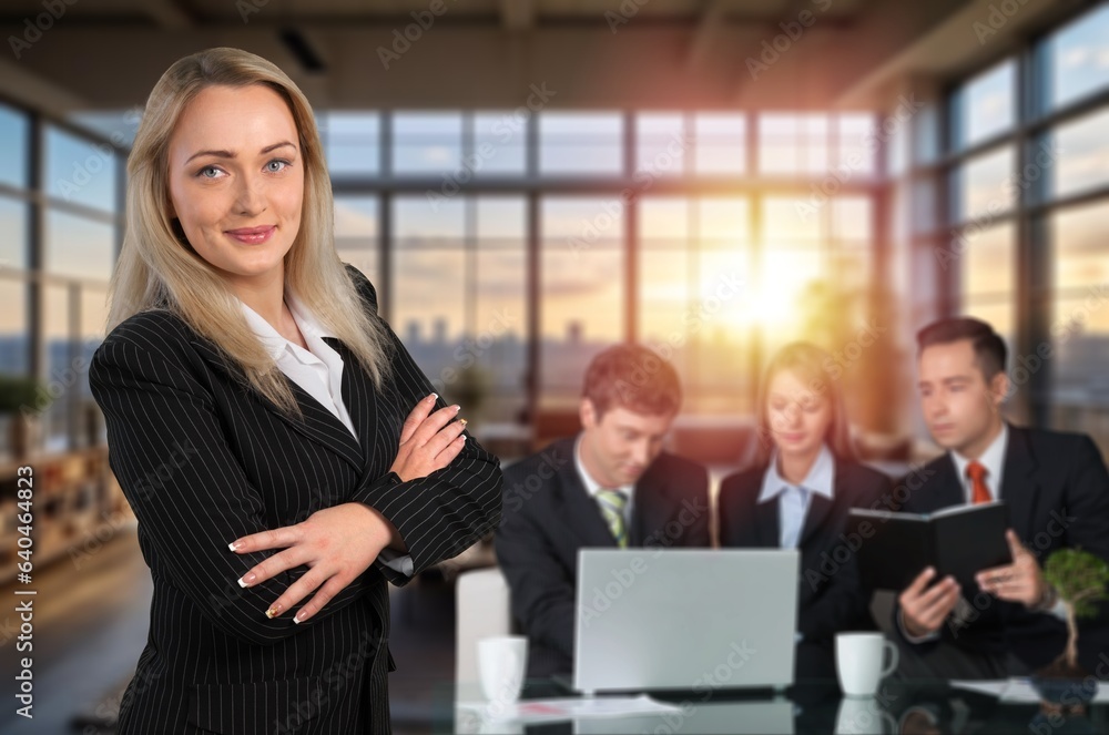 Young happy manager worker in the office, AI generated image Young happy manager worker in the office, AI generated image