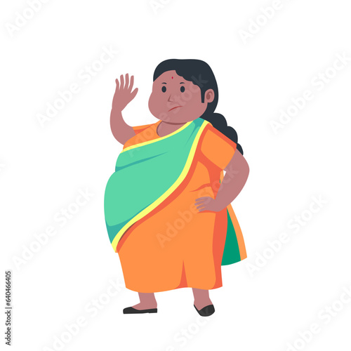 curvy indian woman with sari clothes obese weight scale obesity overweight big plus size illustration character