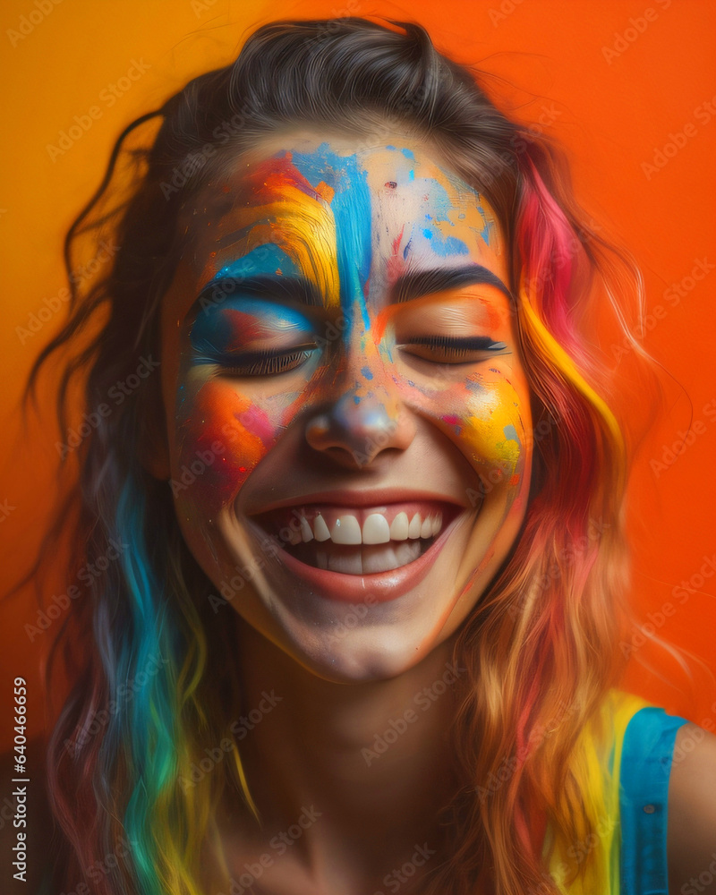 Portrait of a queer woman covered with colors