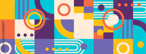 Geometric mosaic, Bauhaus pattern. Modern geometry figure, shape. Bauhaus. Geometric mosaic. Minimal mural texture. Scandinavian. Geometric mosaic print. 50s, 60s, retro wallpaper. Vector illustration