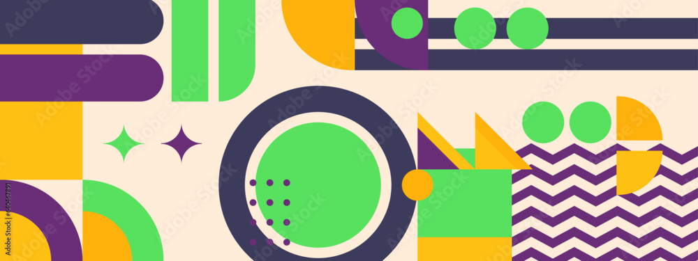Colorful geometric mosaic pattern illustration with creative abstract shapes. Modern Scandinavian style background print.